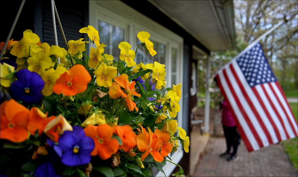 Flowers and Flag